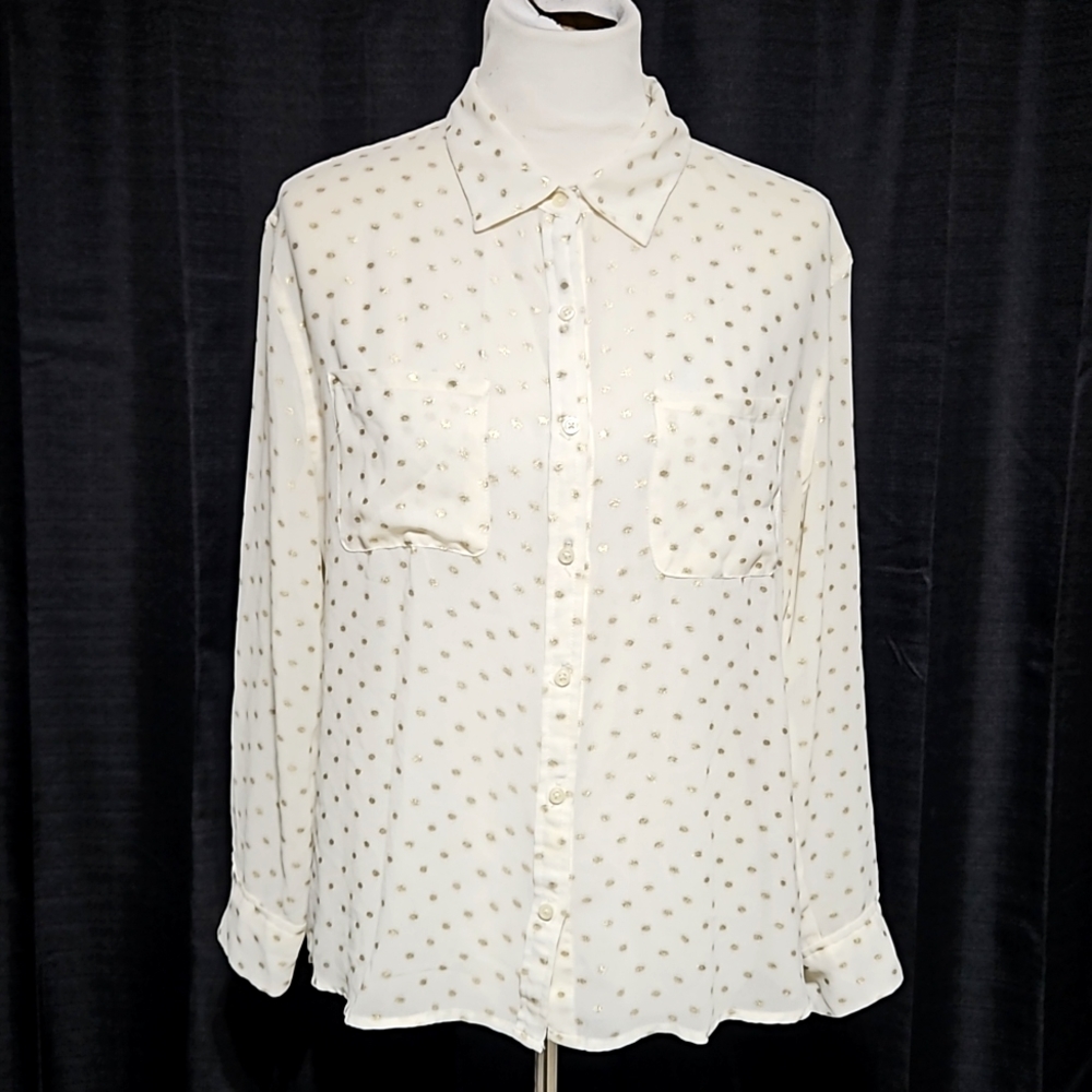 Gold polka-dot sheer button up blouse